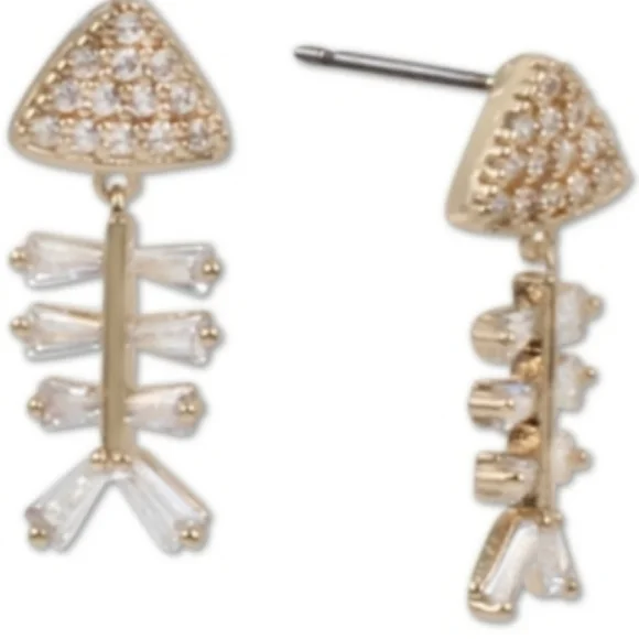Betsey Johnson fish skeleton bone earrings - Picture 4 of 4